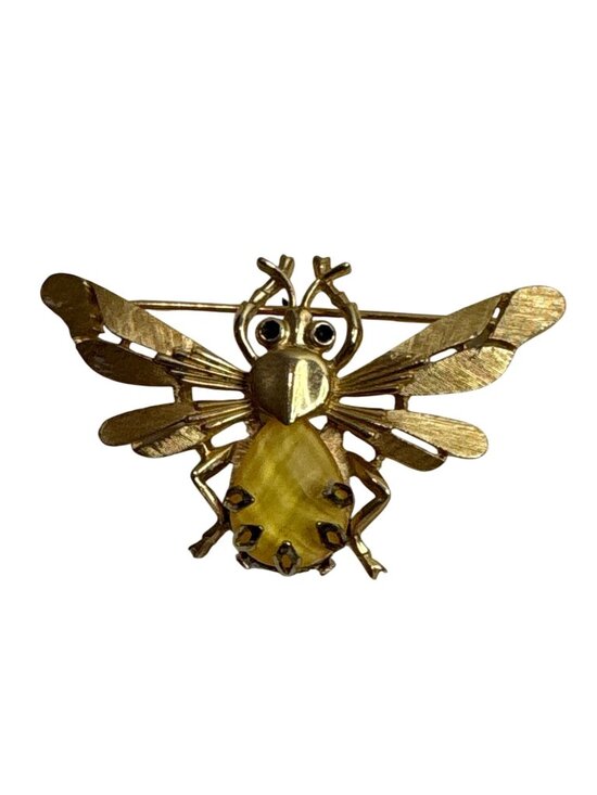 Trifari Jewelry - Trifari Gold-Tone Bee Brooch Pin With Yellow Lucite Body Vintage, Signed